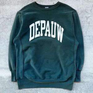 1990s Vintage Depauw Sea Green Champion Reverse Weave Crewneck